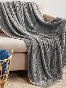 1pc Knitted Solid Color Bubble Yarn Blanket, Suitable For Bed, Sofa, Air-Conditioning, Nap, Office - Dark Grey - View 14