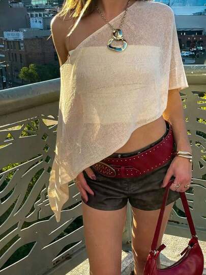 Áo khoác ngoài nữ kiểu dáng Y2K gợi cảm, xuyên thấu, màu trơn, chất liệu dệt kim nhẹ, có cúc vàng điều chỉnh, vạt áo bất đối xứng, phong cách Bohemian, thích hợp cho kỳ nghỉ biển, lễ hội âm nhạc, đường phố, tối giản, màu trắng cho mùa xuân/hè, vạt áo kiểu khăn tay.