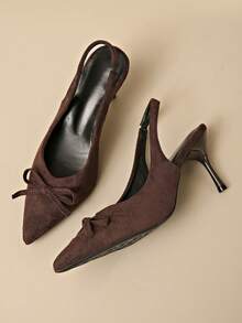 法式经典民族风优雅单带凉鞋，蝴蝶结时尚春夏凉鞋，新款时尚尖头高跟鞋，蝴蝶结通勤休闲凉鞋，新款夏季百搭露趾凉鞋，可搭配连衣裙 - 咖啡色 - 查看 7