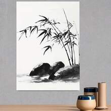 Cuadro 2D Plano, Moderno y Minimalista de Pintura China a Tinta en Blanco y Negro - Estilo de Caligrafía Asiática Tradicional Negro y Rocas, Marco de Madera Envuelto, Paleta Neutra para Sala de Estar, Dormitorio, Decoración de Oficina en Casa - Elegante Póster Listo para Colgar, Decoración de Pared para Sala de Estar, Arte de Pared Grande con Marco, Decoración y Accesorios para Sala de Estar, Decoración de Arte de Pared para Sala de Estar, Cuadro para Pared de Sala de Estar, Arte de Pared con - Enmarcado - Ver 4