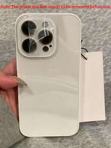 Luxury Solid Glossy Glass Phone Case, Compatible With Iphone 17 Pro Max, 16, 15, 14, 13, 12, 11 Pro Max, Lens Protection, Shock-Proof Frame, Hard Back Cover - White - View 3