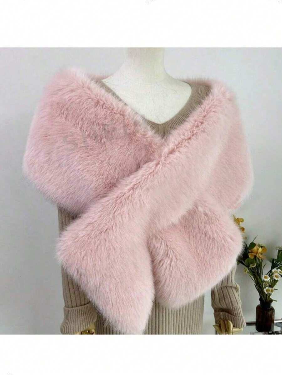 1 chiếc khăn choàng cổ giả lông thú dành cho cô dâu, thích hợp cho mùa thu đông, tiệc cưới, mùa hè hoặc đi biển. - Màu Hồng baby - Xem 1