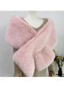 1 chiếc khăn choàng cổ giả lông thú dành cho cô dâu, thích hợp cho mùa thu đông, dự tiệc cưới hoặc các dịp đặc biệt. - Màu Hồng baby - Xem 5