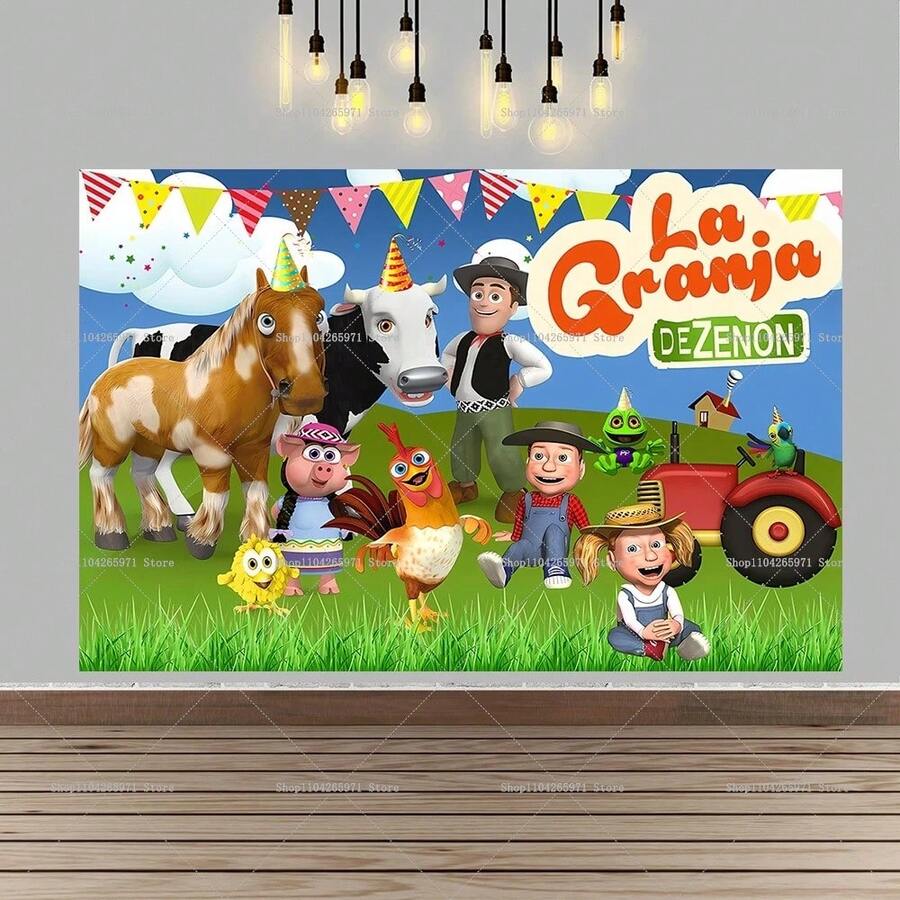 "Zenón's Farm" Themed Backdrop - Featuring A Charming Cartoon Farm Animal Style, Ideal For Birthday Party Decorations And Photography Backgrounds. It Also Serves As An Indoor Decorative Tapestry, Bedroom Wall Hanging, Or General Wall Art (Equipped With Four Hanging Grommets). - 款式A - 查看 1