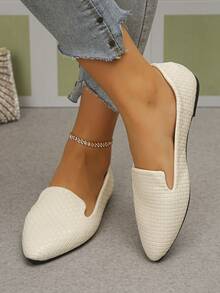 1 paire de chaussures plates ballerines beiges à bout pointu pour femmes grande taille, style minimaliste mode. Élégantes pour le printemps/été, port quotidien, trajets, bureau, cadeau pour la fête des mères, motif aléatoire - Beige - Voir 5