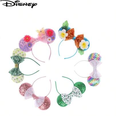  Băng đô tai chuột hoạt hình dễ thương của Disney kèm nơ - Phụ kiện tóc đính sequin lấp lánh cho bé gái, phụ kiện đội đầu dự tiệc phong cách Disney.