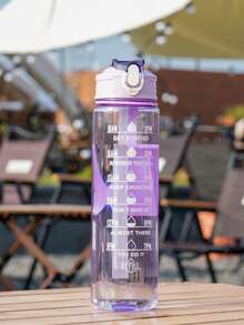 1pc 750/2000ml Capacity Pink Straw Water Bottle, Graduated Scale, Leak-Proof Heat-Resistant Sports Plastic Drinking Bottle - Purple - View 9