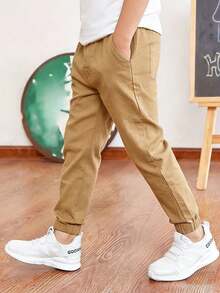 1 pieza Pantalones cargo casuales y utilitarios para adolescentes varones, para primavera/otoño - Caqui - Ver 4
