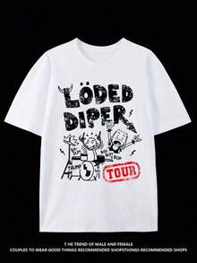 Soft Casual Cotton Loded Diper World Tour Double-Sided Print Unisex Crewneck Short Sleeve T-Shirt, Loose Summer Rock Graphic Tee For Men And Women - 白色 - 查看 5