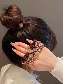 1/4 Peças Elástico de Cabelo de Cor Sólida em Poliéster, Estilo Elegante e Casual, Elástico de Cabelo de Cor Sólida Minimalista, Adequado para Uso Casual e de Festa Diária de Mulheres, Pode Ser Usado como Acessório de Cabelo, Elástico de Cabelo e Acessório de Beleza Doméstica, Verão, Férias, Viagem, Porta-Rabos de Cabelo, Elásticos de Cabelo, Fitas de Borracha para Cabelo, Scrunchies, Corda de Cabelo, Festival, Aniversário - Multicolorido - Visão 3