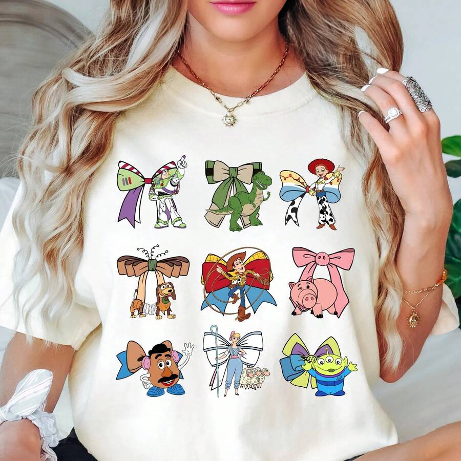 Buy Coquette Bows Watercolor Disney Toy Story Shirt, PixarToy Story T-Shirt, Woody Jessie Buzz Alien Rex Shirt, Disney Family Shirts - trắng - Xem 1