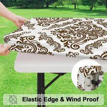 Vintage Baroque Patterned Waterproof Tablecloth, Oil And Stain Resistant Rectangular Dining Table Cover, Suitable For Outdoor Camping, Picnic, Patio, Home, Restaurant, Kitchen, Party Decoration - B - View 1