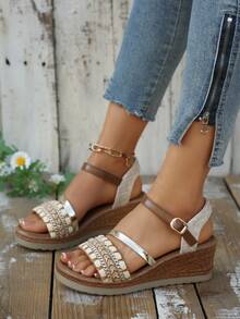 Giày sandal đế xuồng mùa hè mới, đế dày chống trơn trượt, cỡ lớn dành cho nữ, kiểu quai cài, giày đi biển. - màu nâu - Xem 2