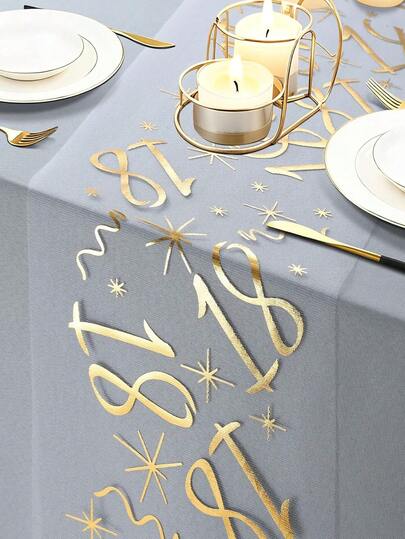 1条28*500厘米金色闪光星星缎带桌旗，适用于18/30/40/50岁生日派对厨房/餐桌装饰，室内/室外家庭聚会DIY