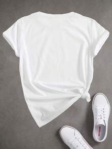 Camiseta de algodón de manga corta para mujer con estampado de texto "Hija Favorita", camiseta de manga corta con cuello redondo, top casual para verano y primavera, ropa de mujer. - Blanco - Ver 2