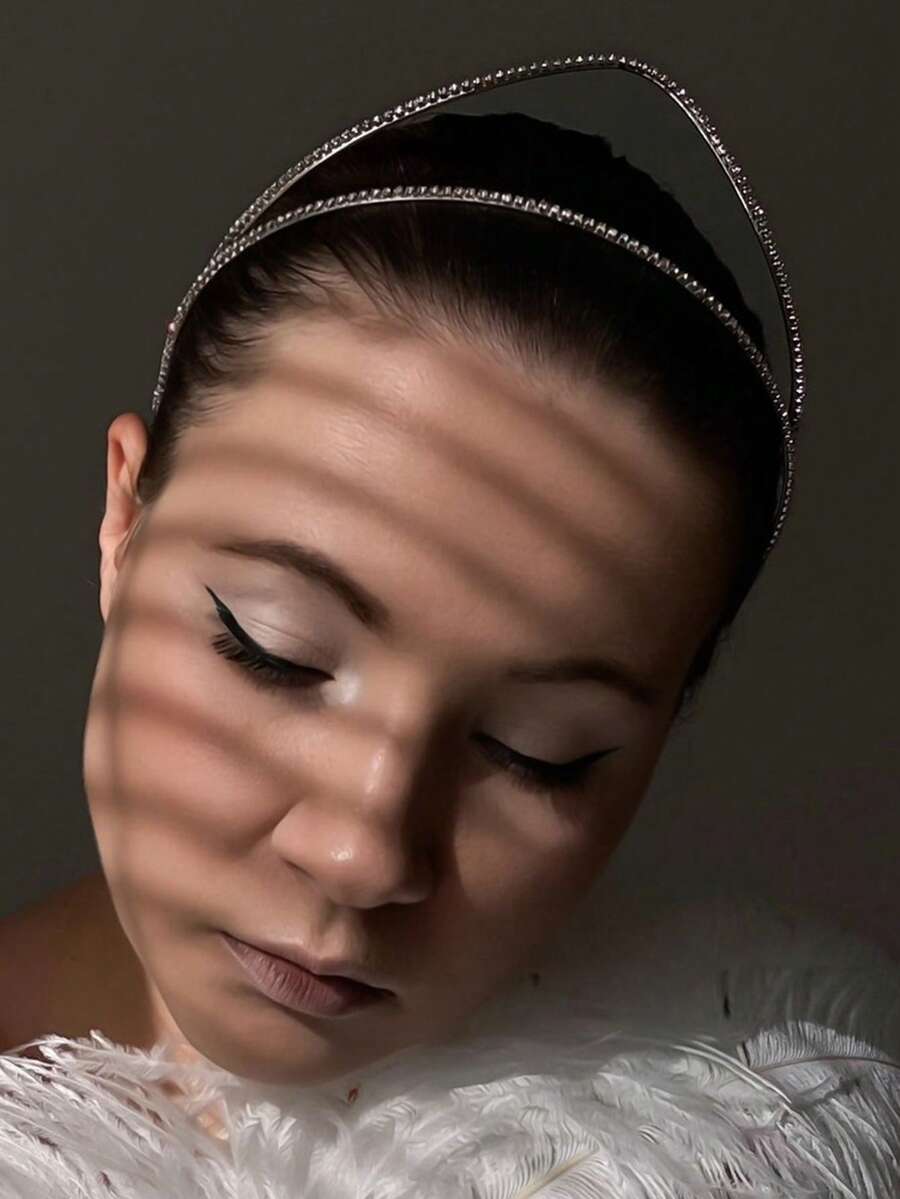 1 pieza Nuevo diseño de diadema minimalista de doble capa con rhinestones, accesorio elegante para el cabello para boda, fiesta y novia - Plateado - Ver 1