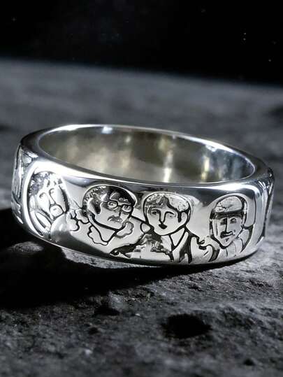 1pc Vintage Punk Rock Cartoon Portrait Ring, Retro Carved Texture, Submarine Punk Style Jewelry, Classic Vintage Gothic Hip Hop Ring, Copper Design, Suitable For Teenagers, Street Rap Pop, Exquisite Design, Single Piece