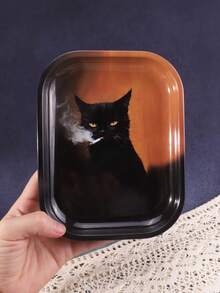 1pc High-Quality Black Cat Pattern Rolling Tray, Excellent Smoking Accessory, Ideal Holiday Gift - Print - View 8