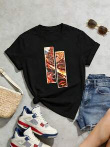 Maglietta estiva casual da donna con scollo rotondo morbido e maniche corte, top per uscire, in cotone, vintage, stile europeo e street, sportivo casual, stile unisex, stile urbano casual, top carini, Gen Z, curve, abbigliamento Y2K, magliette divertenti, top da donna, outfit da vacanza per donne, top carini, maglietta grafica, outfit primaverili, magliette oversize, streetwear vintage, stile anni '90, stile anni 2000, sottocultura, top, top, outfit per feste anni '90. - nero - Visualizzare 4