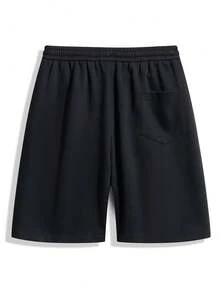 2pcs Plus Size Embroidered Straight Leg Casual Loose Shorts - Black - View 3