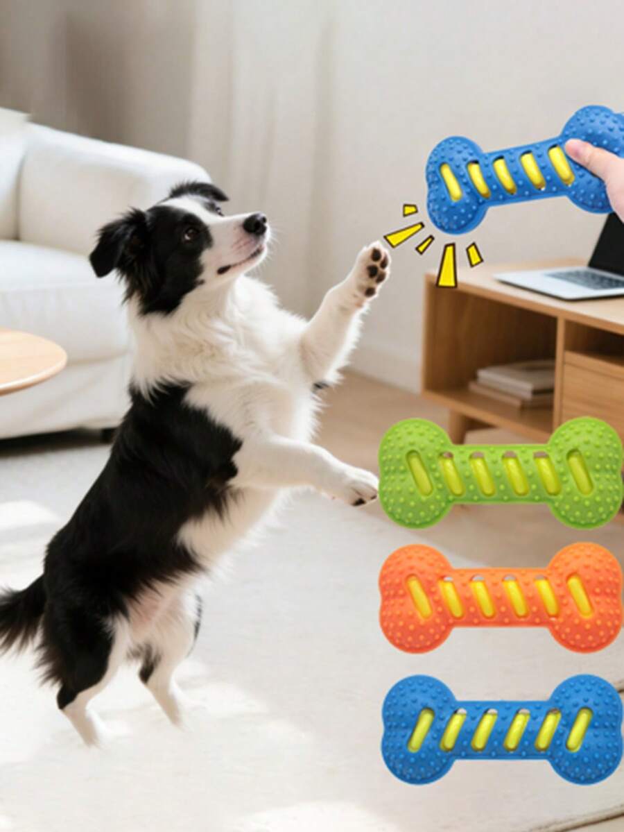 Đồ chơi cho thú cưng: 1 món, đồ chơi gặm cho chó có tiếng kêu, đồ chơi gặm hình xương bằng cao su bền, đồ chơi xếp hình tương tác với các chấm nổi và thiết kế rỗng, đồ chơi gặm dễ vệ sinh có tiếng kêu. - Nhiều màu - Xem 1