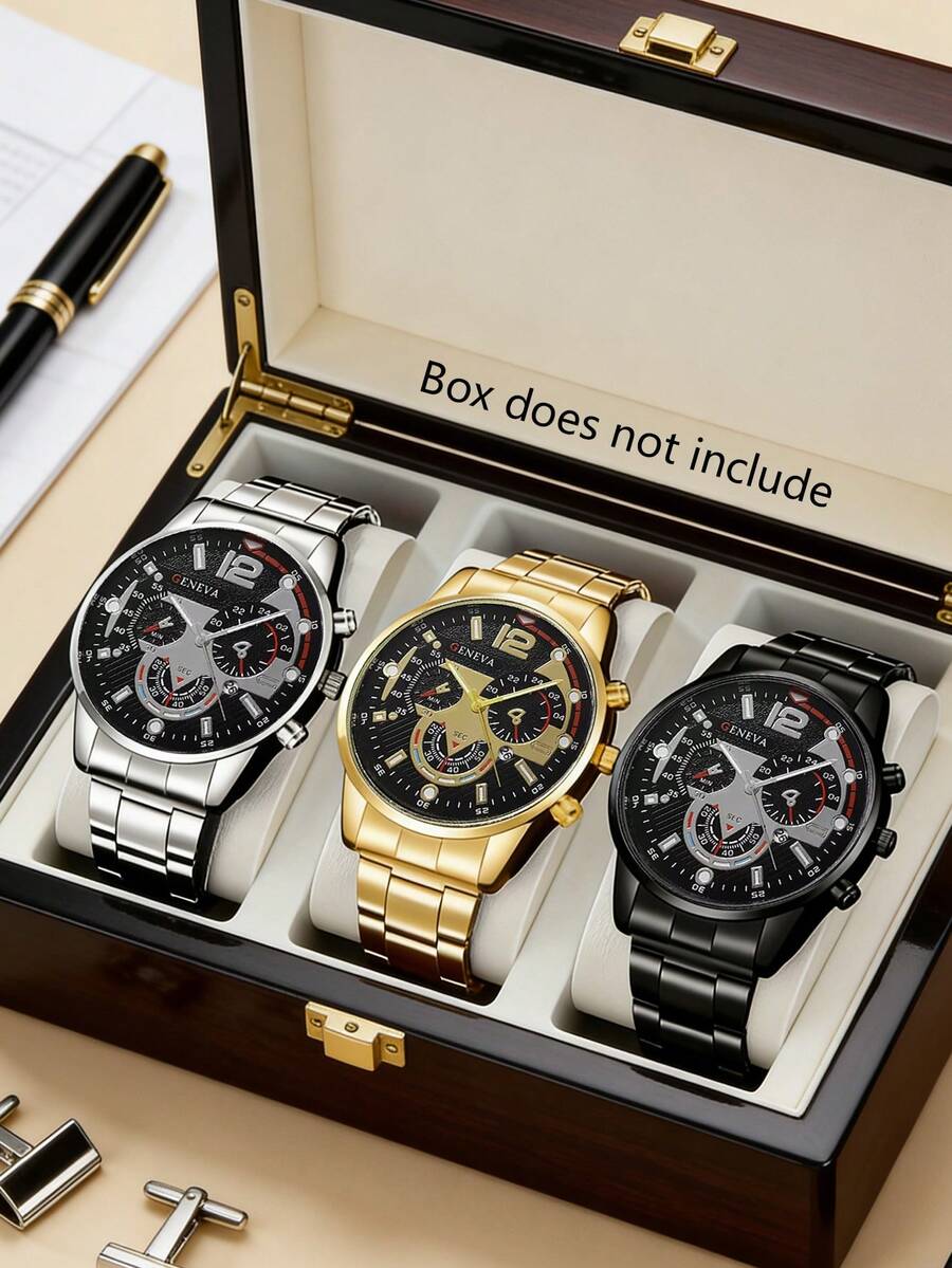 3PCS Juego de 3 Relojes para Hombre – Relojes de Estilo Empresarial Versátiles, ¡Perfectos para Regalar! - Multicolor - Ver 1