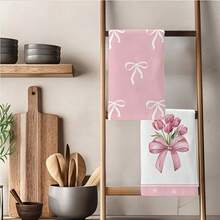 2 Peças Toalhas de Cozinha com Estampa de Tulipa e Laço Rosa, Design de Laço de Tulipa, Panos de Prato, Decoração para Casa, Presente para Família e Amigos, Amantes de Plantas, Super Macios e Absorventes, Panos de Limpeza, Toalhas de Chá para Cozinhar e Assar, Toalhas de Mão, Presente para Amigos, Acessórios de Cozinha, Necessidades Diárias - Retangular - Visão 6