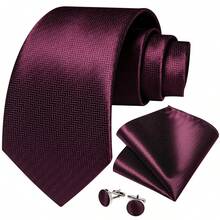 Men's Burgundy Tie Set - Includes Pocket Square, Cufflinks And Gold Tie Clip, Soft Formal Tie Suitable For Spring Events,Festival,Graduation Gift - Redwood - View 4