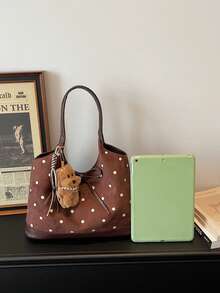 1pc Girls Polka Dot Suede Magnetic Closure Fashion Shoulder Bag, Suitable For All Seasons Daily Use, Without Pendant - A - View 6