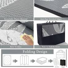 Sour Lemon Large Outdoor Rug Waterproof, Anti-Slip Plastic Straw Garden Rug, Outdoor Mat Carpet Boho Style, UV Resistant For Camping, Deck, Beach, Picnic, Backyard, Poolside, 240x300cm - 波希米亞 - 查看 7