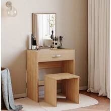 Dressing Table With Mirror And Stool, Dressing Table With 1 Drawer Storage And Built-In-Mirror Vanity Desk Easy Assembly Cosmetics Makeup Storage Organizer Bedroom Furniture - Black - View 7