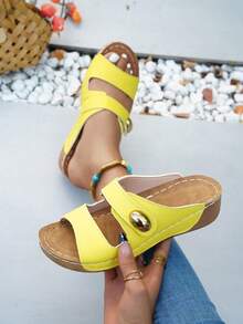 Lightweight Multi-Color Breathable Outdoor Lace-Up Wedge Sandals For Teenagers, Versatile Fashion - Yellow - View 6