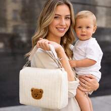 1pc Quilted Baby Stroller Hanging Bag, Diaper And Bottle Storage Bag, Convenient Carry-On Mother & Baby Organizer - Bear - View 4