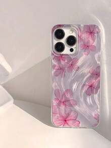 2-White Pearlescent Texture Flower Element 1Pc Fashionable Lily Flower Pattern Transparent Soft Glossy Smooth Waterproof Anti-Fingerprint Anti-Scratch Phone Case Shockproof Anti-Fall Spring Gift,Stay On  With A Variety Of Styles To Make Your Phone The Center Of Attention - Style1 - View 4