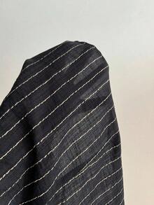 1pc Black V-Neck Striped Collar Slim Fit Button-Up Long Sleeve Sexy Blouse For Commute & Daily Wear, Winter - Black - View 6