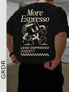Camiseta de manga corta con estampado de letras lindas personalizadas para hombres GRDR, adecuada para el verano, de moda destacada - Negro - Ver 3