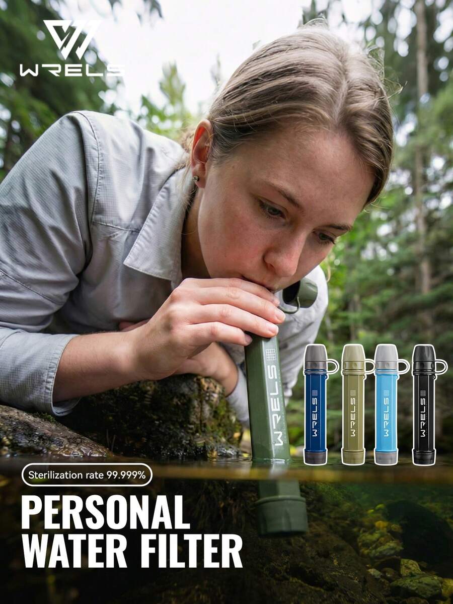 1pc WRELS Polygonal Solid Color Portable Outdoor Water Purifier With Lanyard, Convenient For Outdoor Drinking, Suitable For Travel, Camping - Multicolor - View 1