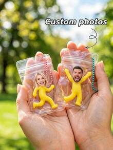 1pc Custom Squeeze Toy Keychain,Custom Photo Yellow Man Squeeze Keychain Funny Stress Relief Keychain,Personalized Face Photo Squishy Keychain For Bag - Multicolor - View 2