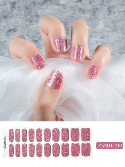 SSemi Cured Gel Nail Strips , Jelly Beige, 20 Pcs Gel Nail Wraps, Stickers, No UV Light Required, Salon Quality, Long Lasting ,20 Pieces Of New Solid Color Pink Nail Stickers, Cross-Border Simple Nail Polish Film, Nail Stickers, Waterproof, Japanese And Korean Nail Stickers For Manicure.