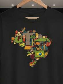 Stylish Sporty T-Shirt, Stylish Fan T-Shirt, World Cup, National Football Team, Brazil, Culture, Short Sleeve, Men's/Women's, 100% Cotton, Casual, Crew Neck - 黑色 - 查看 2