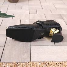 2026新款女士鳄鱼纹高跟凉鞋，通勤及办公穿着，四季皆宜 - 黑色 - 查看 7