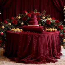 1 Roll Of Ultra-Long Fashionable Wine-Red Semi-Transparent High-Quality Background Sheer Fabric Decoration. Multi-Functional Hanging Decorative Mesh Material, Very Suitable For Wedding Arch Door Curtains, Birthday Parties, Table Decorations, Festival Celebrations, Thanksgiving - View 12