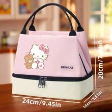 SANRIO 3-三丽鸥Hello Kitty双层保温午餐包 - Hello Kitty图案女士保温午餐包 - 防漏可水洗保温午餐包，带提手，亮丽设计 - 非常适合上学、上班或野餐。涤纶内衬，拉链封口，趣味设计，防水，大容量户外午餐盒/野餐包，女士款式，学习用品，露营必备。 - 彩色 - 查看 7