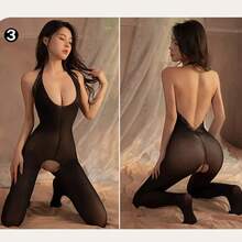 Crotchless Lace Stockings Women Floral Fishnet Bodysuit Lingerie Date Nightwear Underwear Sheer Mesh Thigh Highs With Elastic Waistband Comfortable Stretch Fabric BBIH - 7003 - Xem 4