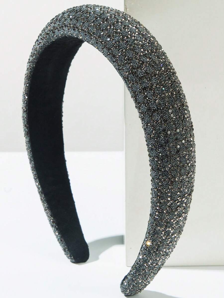 1 pieza Diadema ancha elegante con patrón geométrico de unicolor y brillantes, accesorio de cabello para uso diario, creativo, para mujer, viajes, cumpleaños - Gris - Ver 1