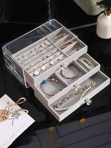 1 pieza Caja de joyas de 5 capas, caja de almacenamiento y exhibición de joyas estilo cajón, organizador de accesorios de joyas de gran capacidad, caja de almacenamiento de joyas multifuncional, bandeja de almacenamiento de joyas apilable de múltiples capas, regalo perfecto para mujeres/entusiastas de las joyas - Joyero de cinco niveles - Ver 9