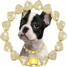Heart-Shaped Cuban Link Pet Necklace, Inlaid With Shiny Rhinestones, Luxury Collar Accessory For Small, Medium And Large Dogs & Cats, Suitable For Daily Wear Or Holidays - Multicolor - View 26