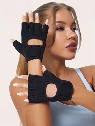 1 双男女通用半指健身手套，防滑透气骑行手套，超轻举重手套，减震掌心保护运动手套，全掌心保护锻炼手套，适用于训练、运动、健身房、骑行等场合，健身配件，运动，健身房，居家锻炼，运动配件，健身配件