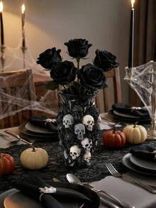 Vaso de Resina Preta com Design Embossed 3D de Caveira, Adequado para Rosas Pretas, Decoração de Casa Estilo Gótico, Aplicável para Quarto, Sala de Estar, Decoração de Festa de Halloween, Presente Único para Entusiastas do Estilo Gótico - A - Visão 7