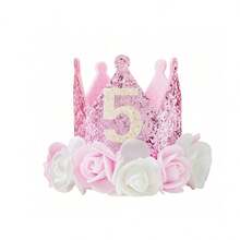 Couronne d'anniversaire de princesse pour filles, couronne rose et or pailletée avec fleurs, bandeau pour 1er, 2ème, 3ème, 4ème, 5ème anniversaire de bébé et tout-petit, fournitures pour fête d'anniversaire - Multicolore - Voir 14